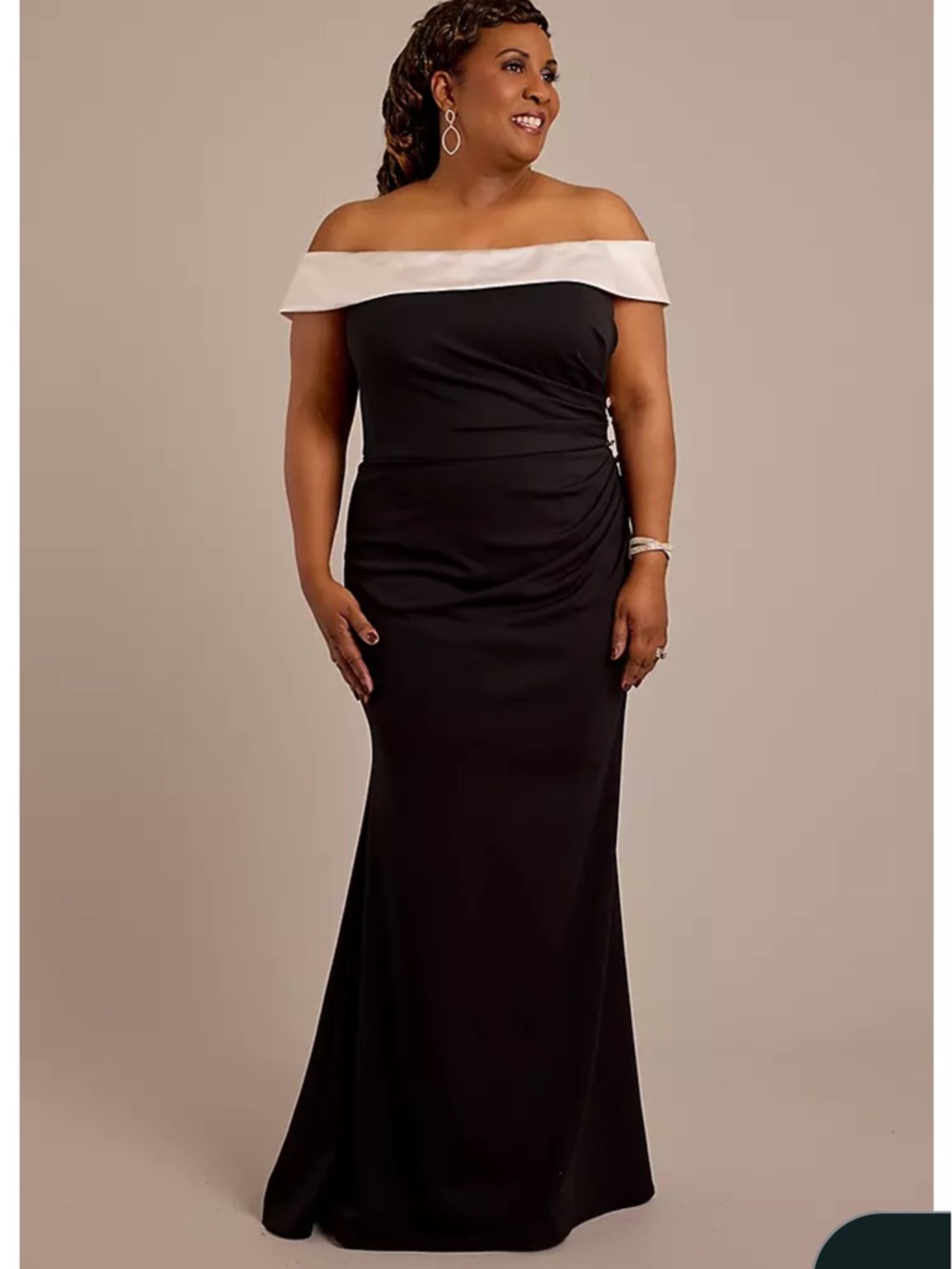 Oleg Cassini Black & White Off-the-Shoulder Crepe Sheath Dress Size 16W